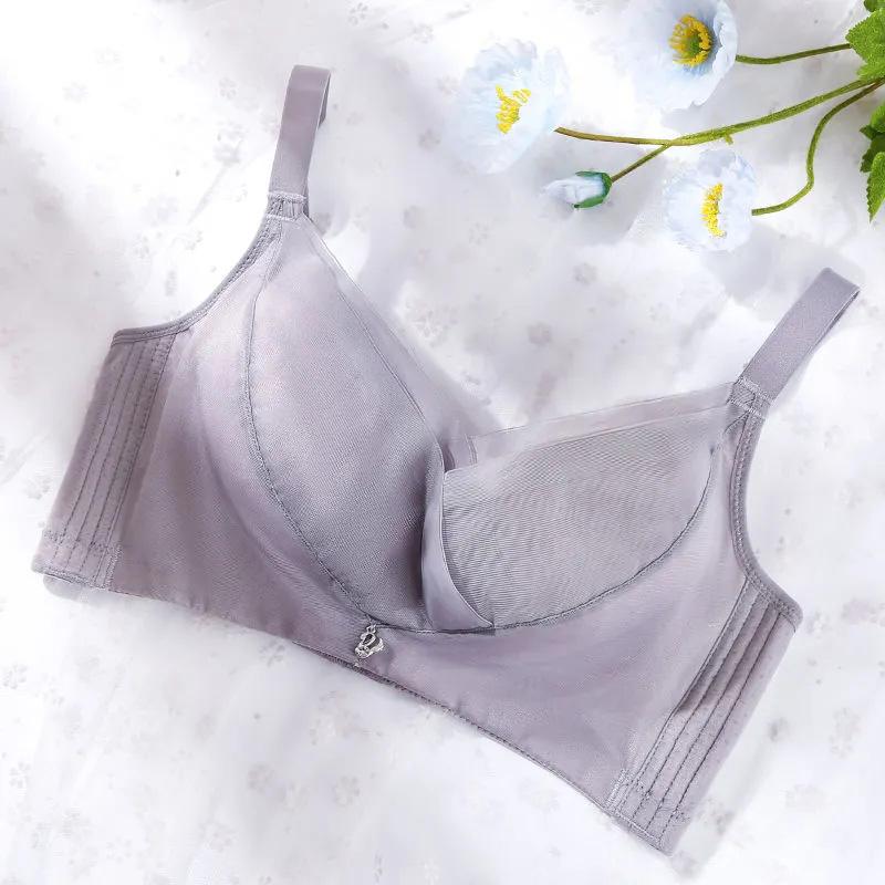 Women's Thin Sexy Bra Lace Mesh Deep V Gather Adjustment Type Underwear Female Large Size Bra Full Cup Thin Underwear Brassiere Without Steel Ring