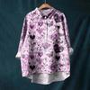 Women's Long Sleeve Shirt Button Vintage Floral Print Casual Hem Irregular Shirt Collar Top