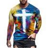 Jesus Cross 3D Print T-Shirts Men's Round Neck Long Sleeve T Shirt Streetwear Harajuku Y2k Hip Pop Street Wear Tops Mens Clothes