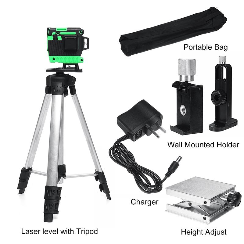 New 3D 12 Green Lines Laser Level+Tripod+Bag 505nm 360 Degree Rotation Auto Leveling Horizontal Vertical Laser Beam for Wall