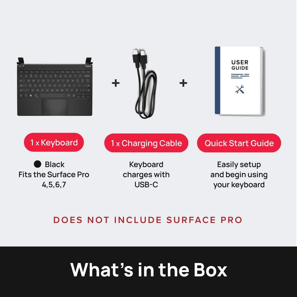 Brydge Bluetooth Wireless Keyboard for Surface Pro 7+7654, with Trackpad, Stand, English Layout, Black, Rechargeable, BRY7012