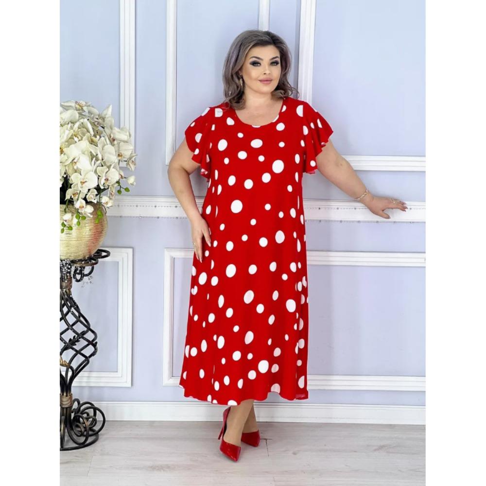 

Летнее платье в горошек для полных женщин 5XL красный