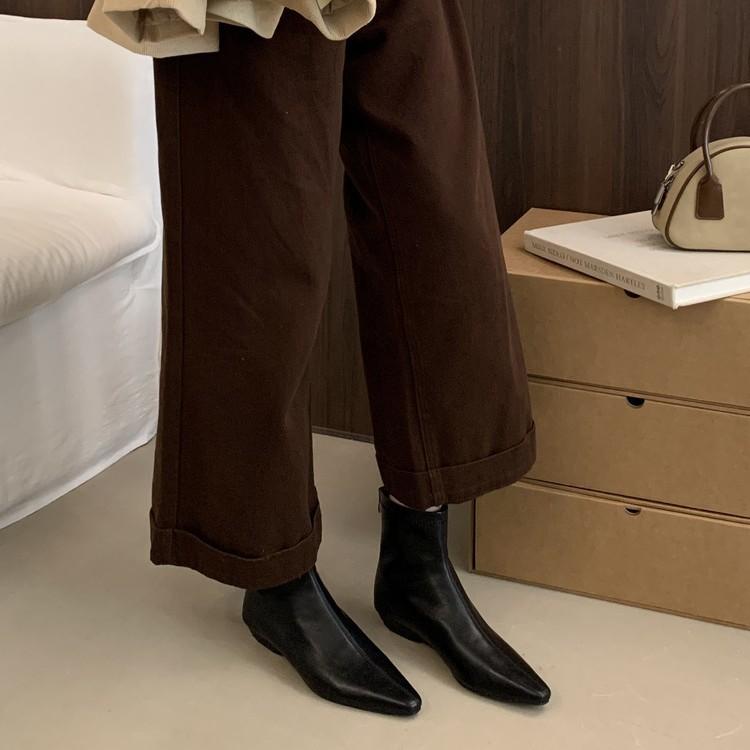 Pointed short boots women's thick heel versatile soft leather Chelsea boots 2025 new British Martin boots low heel thin boots