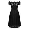 Women's  Casual Fasion Solid Color Strapless Hollow Out Short-sleeve Waist A-line Big Swing Lace With  Dress