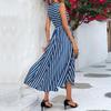 Sommer Frauen O Neck Tank Top Kleid Mode Ärmelloses Gespleißt Streifen Kleid