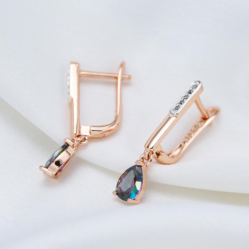 Modische bunte natürliche Zirkon lange Hängeohrringe für Damen Roségold Farb-Mix Hochzeitsfeier Täglicher Schmuck