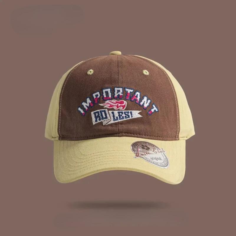 

Classic Vintage Cotton Mesh Baseball Cap for Men Women, Embroidery Letter Design, Color Block Styling, Daily Fashion Wear Adjustable коричневий