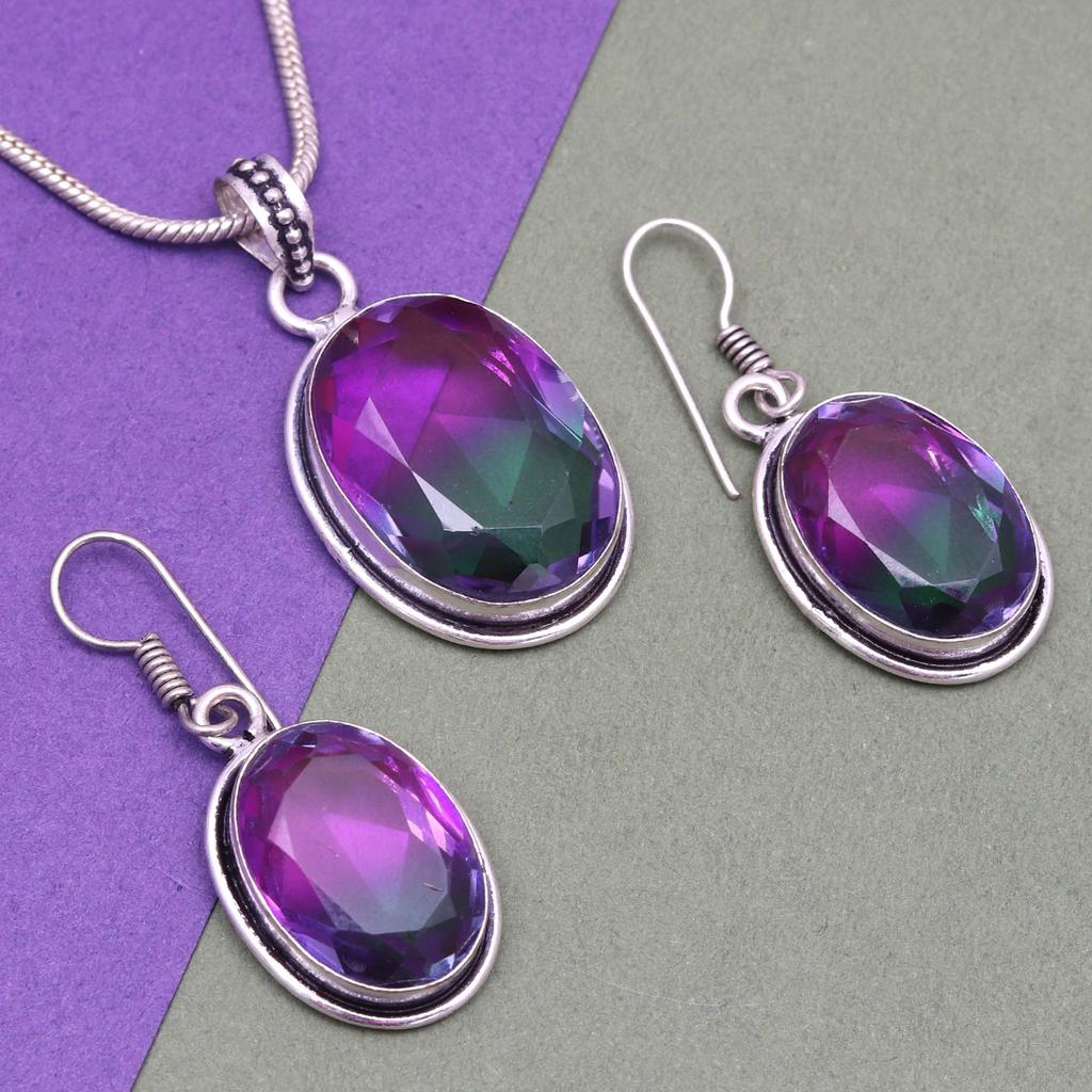 Tourmaline Set Gemstone Gift Wedding Party Bi-Color Pendant,Earring,Ring