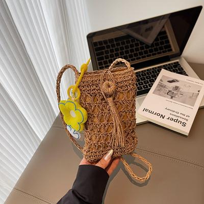 Handmade Straw Woven Bag Women's New Trend Fashion Simple Niche Oblique Span Bag Versatile Mobile Phone Bag