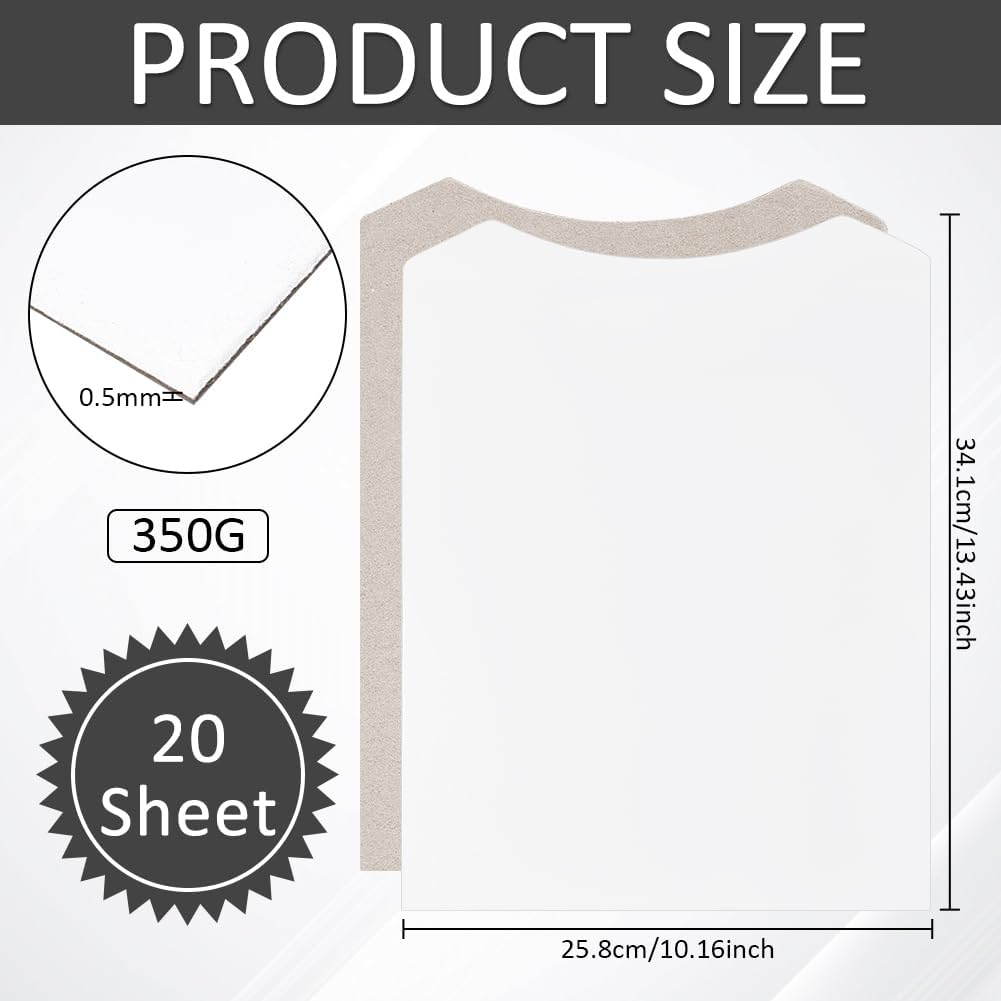 BENECREAT 20 PCS White Cardboard Shirt Inserts, 13.4x10.2inch Foldable lining Fold for DIY Packaging Inserts, Organising Clothes, 0.5mm Thick