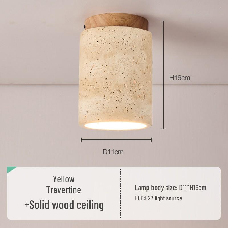 

Japanese Ins Style Yellow Cave Stone Ceiling Light - Cream Cylinder Surface Mounted for Corridor Entrance Without Light Source