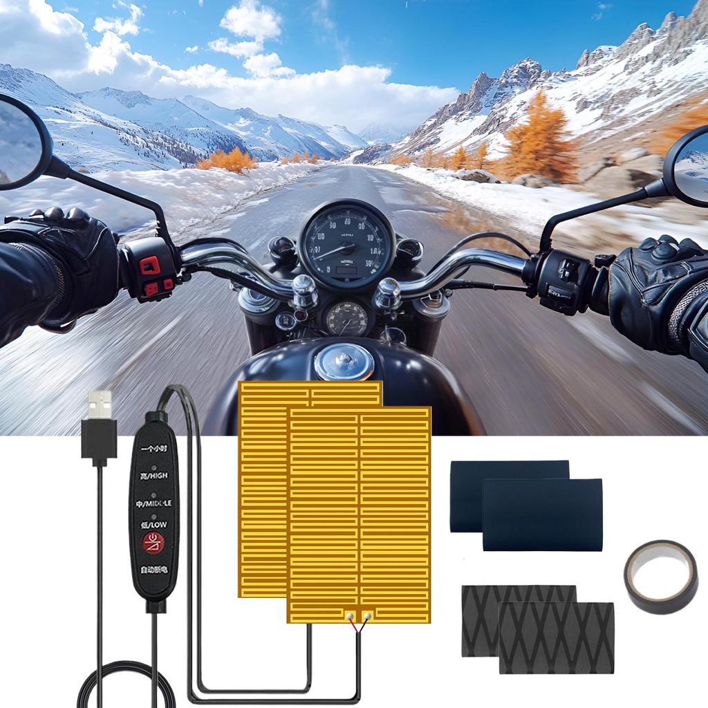 Motorcykeluppvärmda handtag 3-vägs värme Non-slip Vinter Lättviktsstyre för Vinter Utomhus Körning Cykling Touring Motorväg