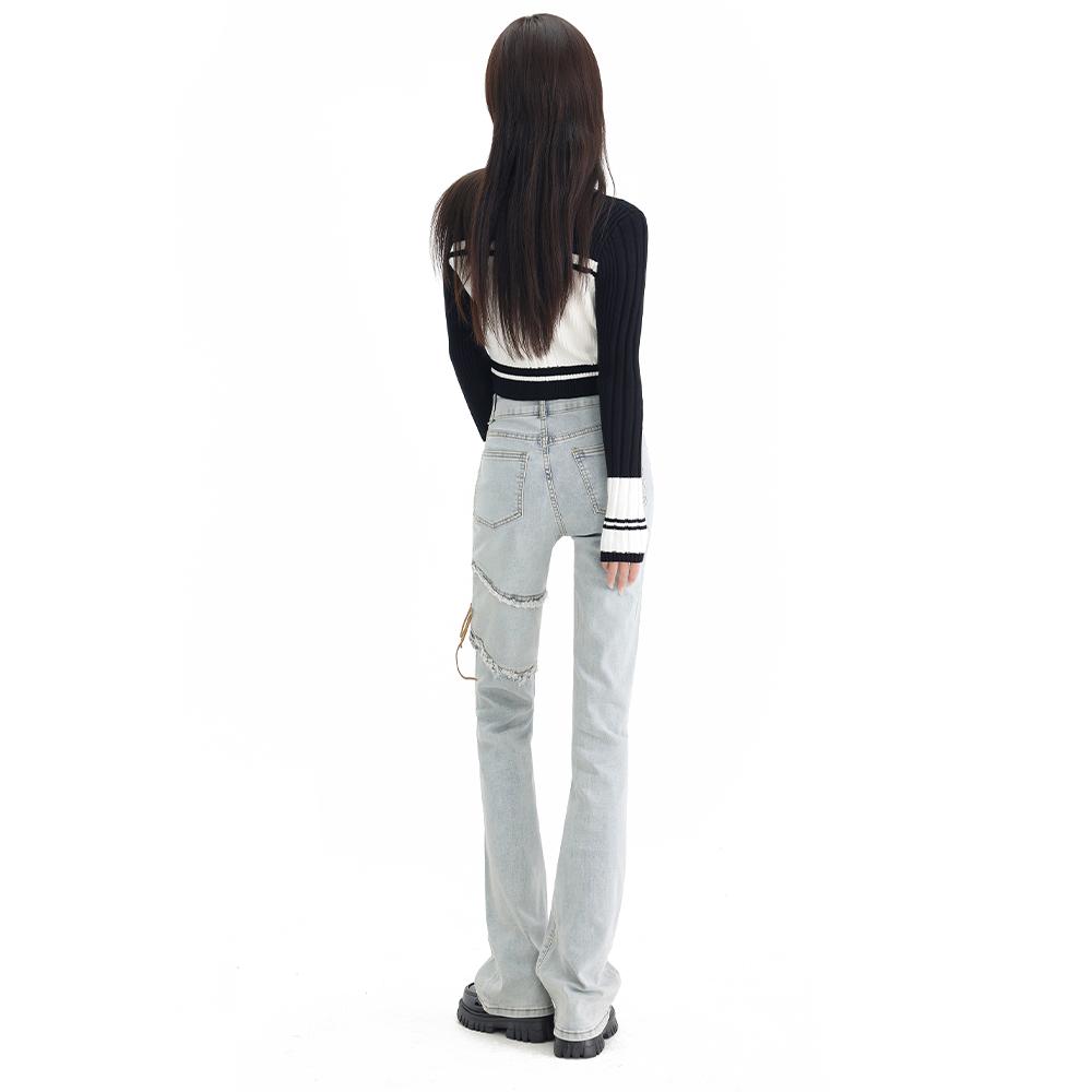 Lace Up Flare Jeans Women Summer Black Vintage High Waist Slim Skinny Pants Denim Trouser Streetwear Korean Fashion Y2K