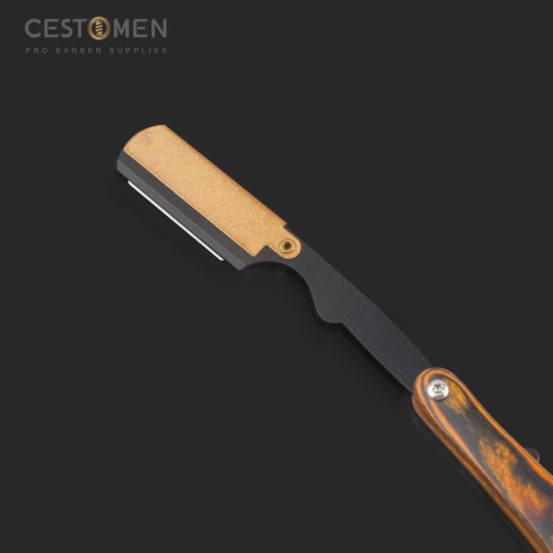 CESTOMEN Brown Senior Wood Handle Folding Beard Care Shaving Razor Hair Salon Shaver Replaceable Blade Hair Knife