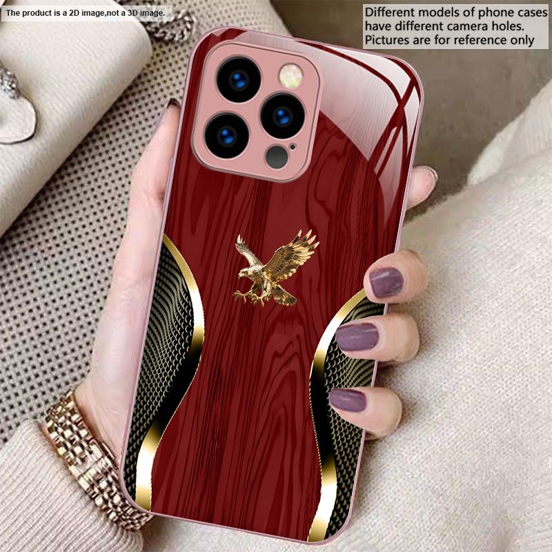 Noble Golden Eagle Ring For iPhone 17 Air 16 E 15 14 13 Plus 12 mini 17 Pro Max 11Pro XR Xs X 7 8 11 Tempered Glass Phone Case