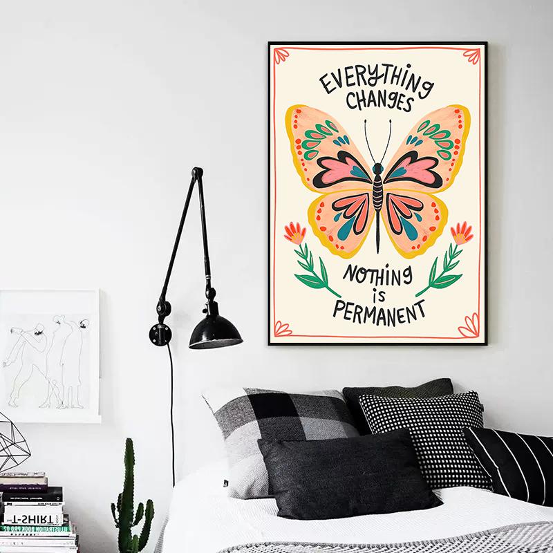 Boho Art Inspirational Quote Poster Canvas Painting Mushroom Heart Butterfly Bird Flowers Wall Art For Modern Room Home Decor