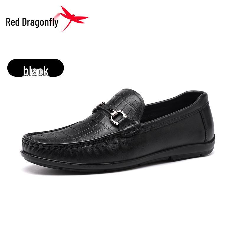Red Dragonfly Men s Leather Slip-On Moccasins - Casual Summer Driving Shoes 44 чёрный