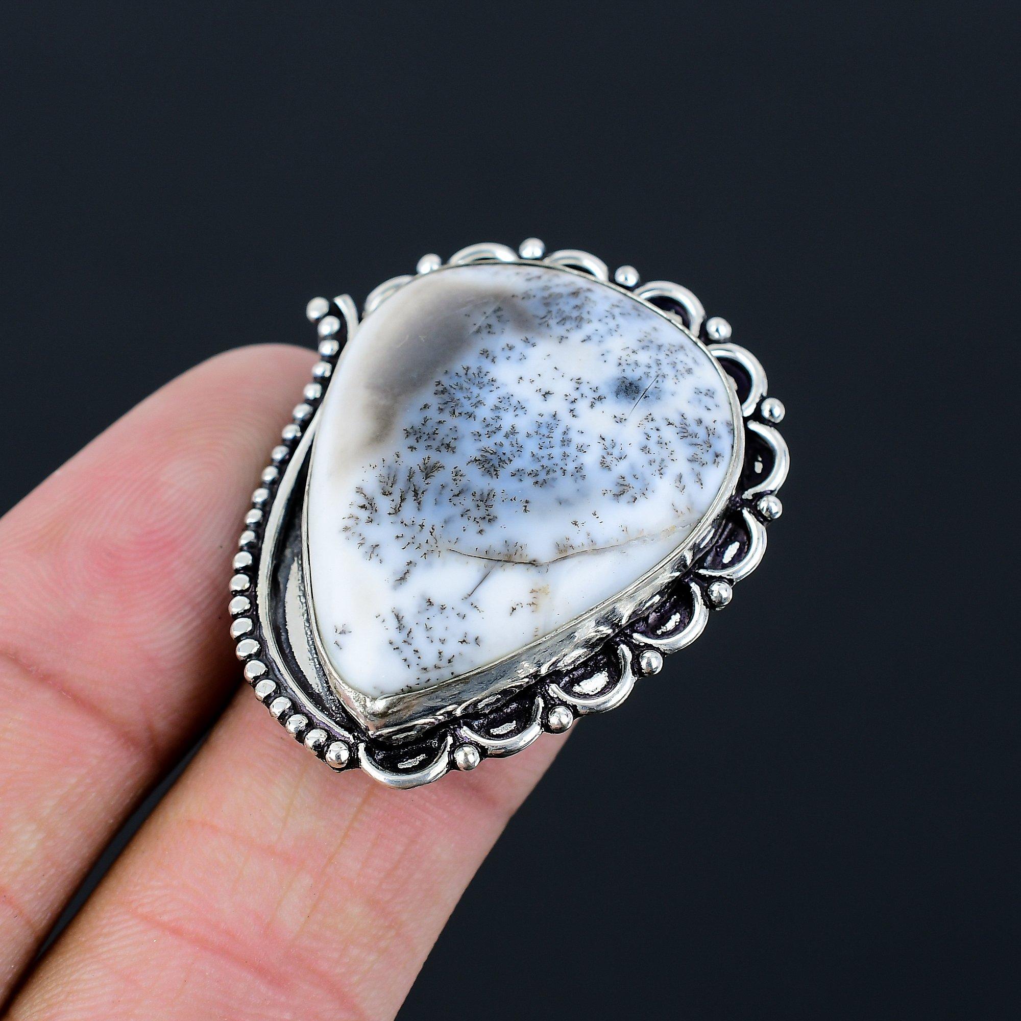 

Dendrite Opal Gemstone 925 Silver Sister Trendy Statement Ring Jewelry Size 8.5 8.5