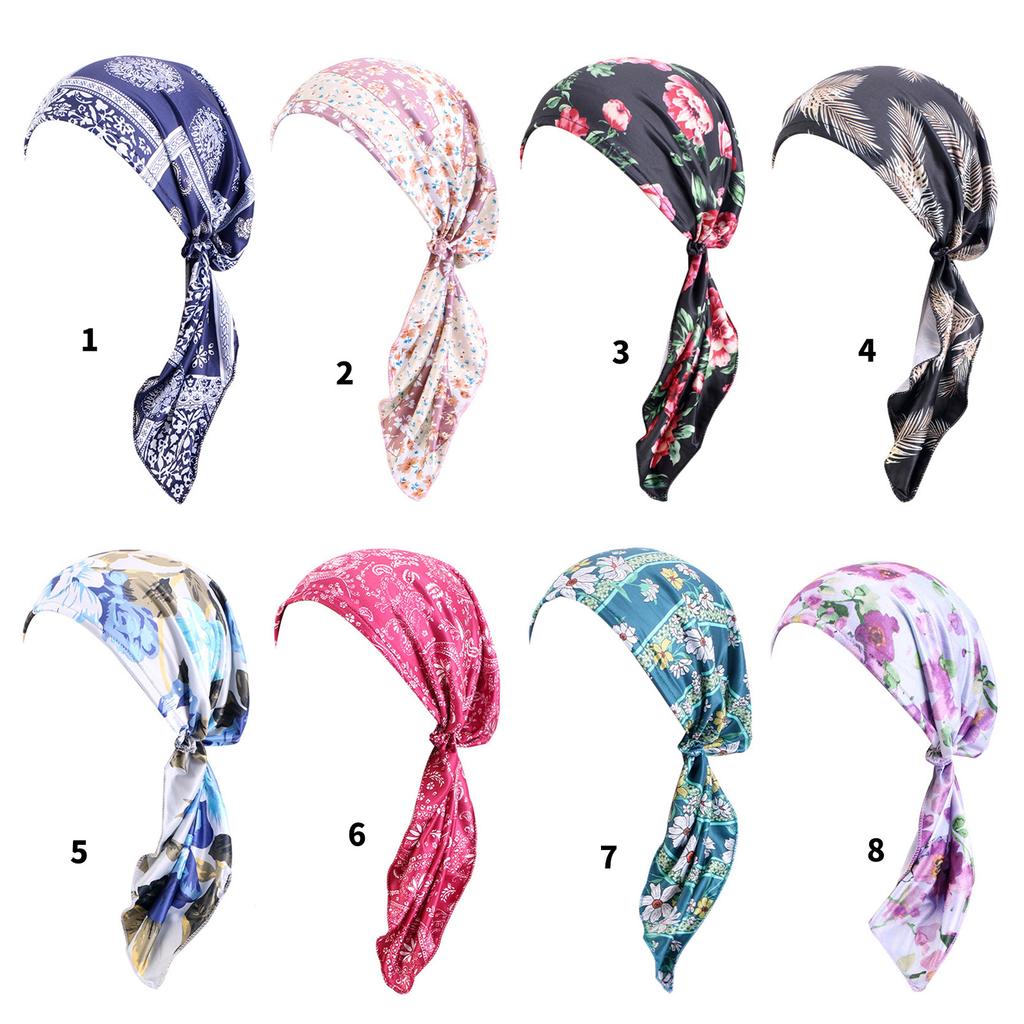Fashion Headscarf Hat New Women Hat Flower Print Bandana Scarf Muslim Chemo Hat for Parties Travel and Daily Use