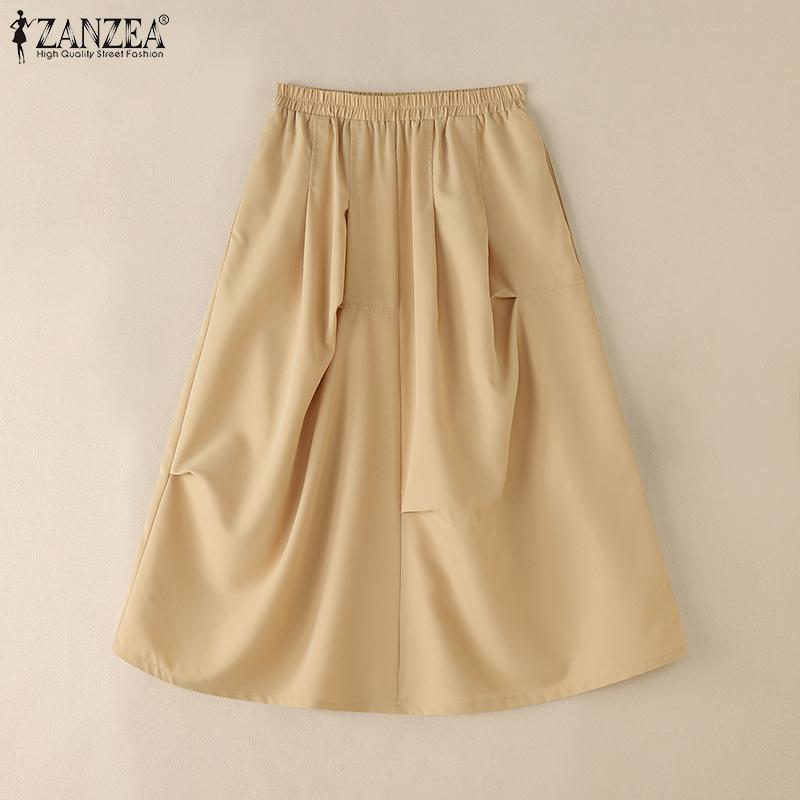 ZANZEA Γυναικείες Casual Φούστες με Ελαστική Μέση και Μονόχρωμες Φόρμες