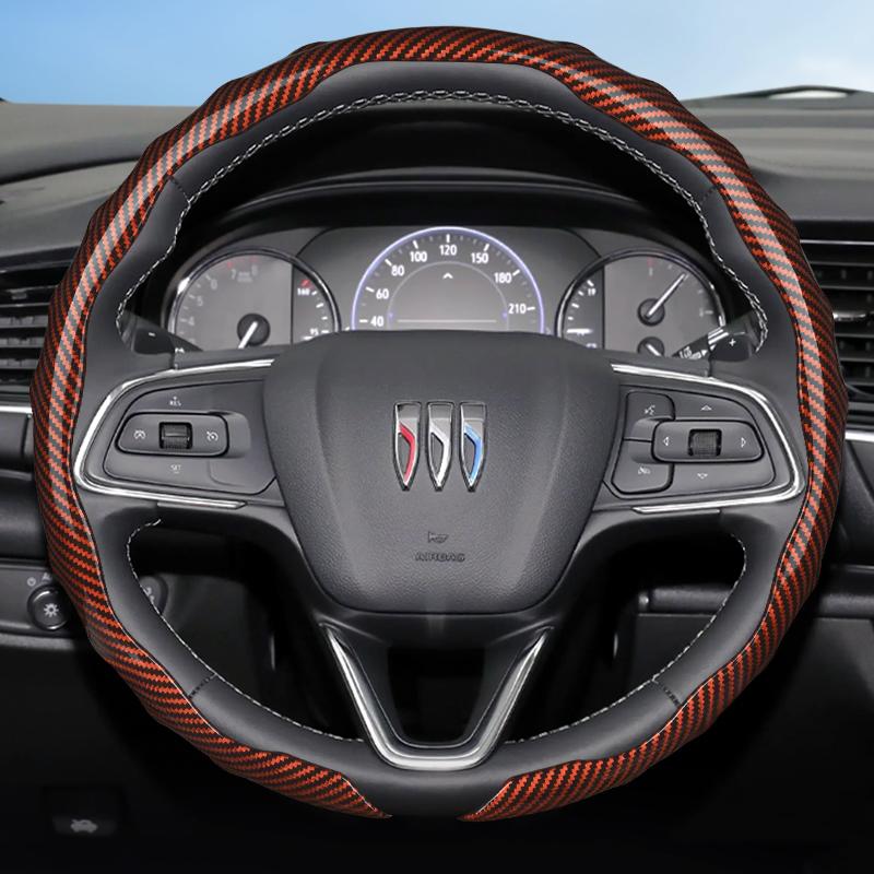 Suitable for Buick Carbon Fiber Texture Steering Wheel Cover Snap-On Wave-Shaped Sporty Design Durable Protective Case Encore Gx Envista Envision