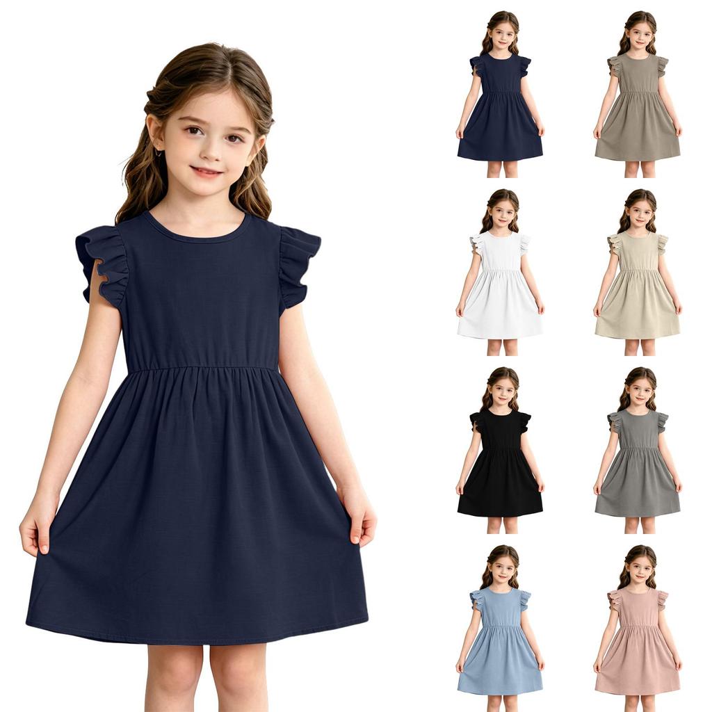 Girls' Linen Dress - Summer Breathable Casual Sundress