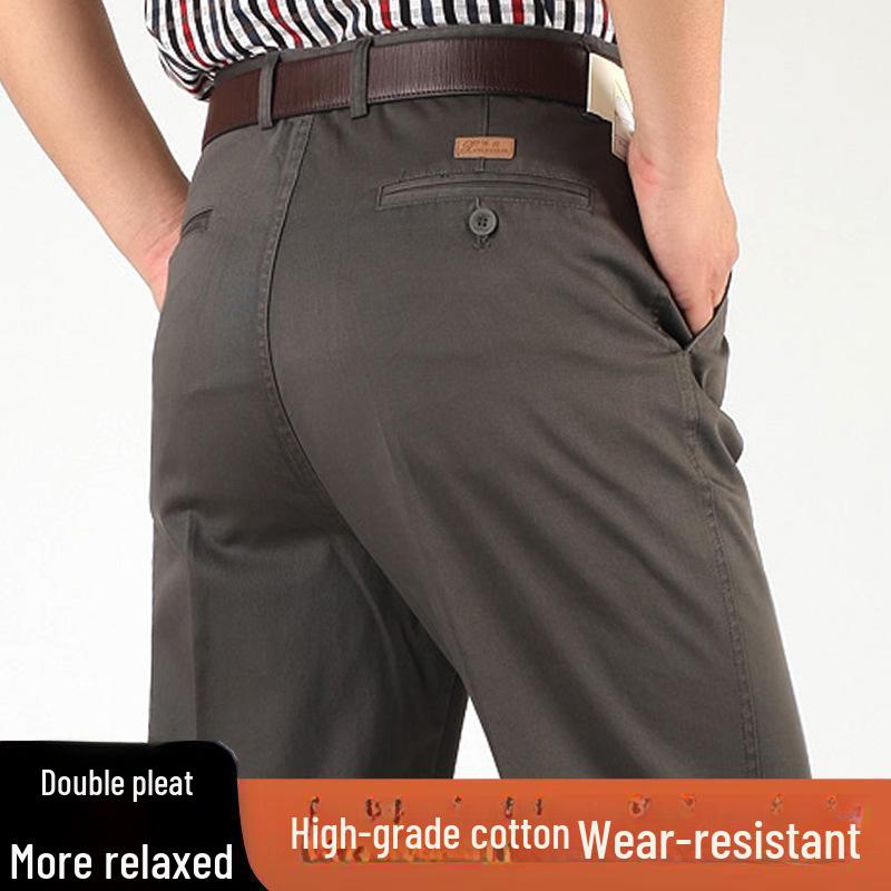 Men’s High Waist Cotton Pleated Loose-Fit Pants for Spring & Autumn