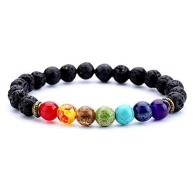 7 Chakras Bracelet - Lava Stone - 8 Mm Beads - Various Colors - Unisex