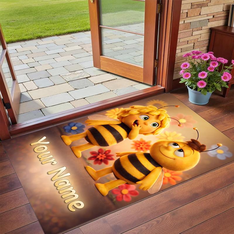 Crystal Velvet Rug Custom Name Text, Soft Non Slip Floor Mat Home DecorDie Biene Maja