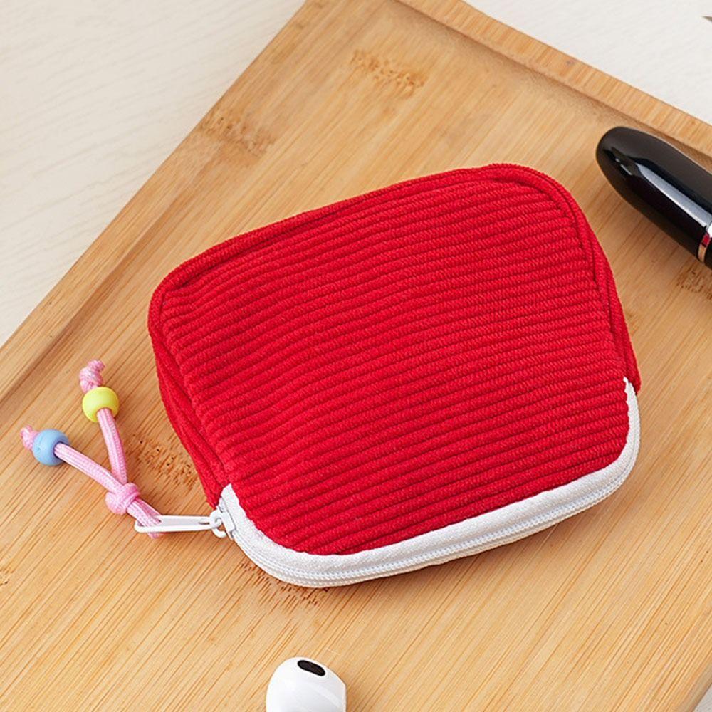 Fashion Corduroy Cosmetic Bag Portable Zipper Sanitary Napkins Organizer Small Wallet