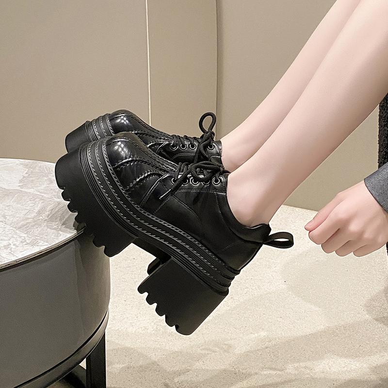 Aphixta 10cm Platform Ankle Boots Black Height Increasing Spring Woman Shoes Leather Thick Botton Sole Modern Boots