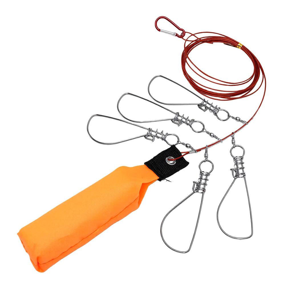 Fishing Stringer Clip 5 Snaps 11.5FT Live Fish Lock Big Fish Wire Rope Cable Fishing Holder with Float for Saltwater