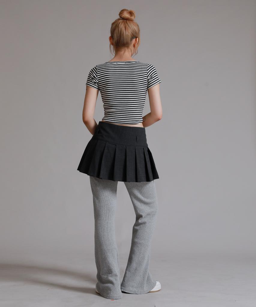 LIKE THE MOST Striped Henley Neck Half T-Shirt_Black