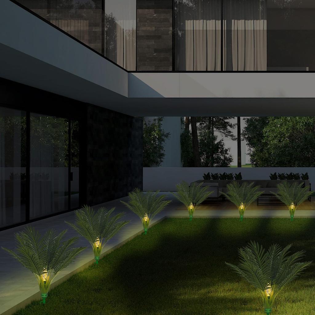 Set of 2 Solar Street Palm Tree Outdoor Garden Recessed Automatic Night Lighting with 8 Modes for Landscape Christmas Decoration Tree Lights, Lights,