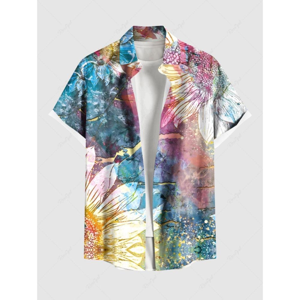 Herren Hawaiihemd 3D-gedruckt Kurzarm Button-Down Revershemd Übergroße Oberteile Sommerurlaub Freizeit Alohahemden für Herren