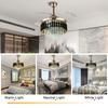 Modern Crystal LED Ceiling Fan Chandelier 42" Retractable Blades Remote Control 3-Speed Lighting Pendant Lights