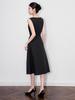 French High-End Square Neck Sleeveless Midi Dress with Waist-Gathering