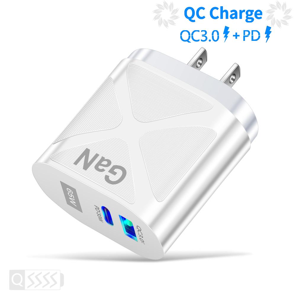 VAORLO 65W nabíječka GaN PD QC3.0 Rychlé nabíjení Rychlé nabíjení Nástěnná nabíječka EU UK Porty USA
