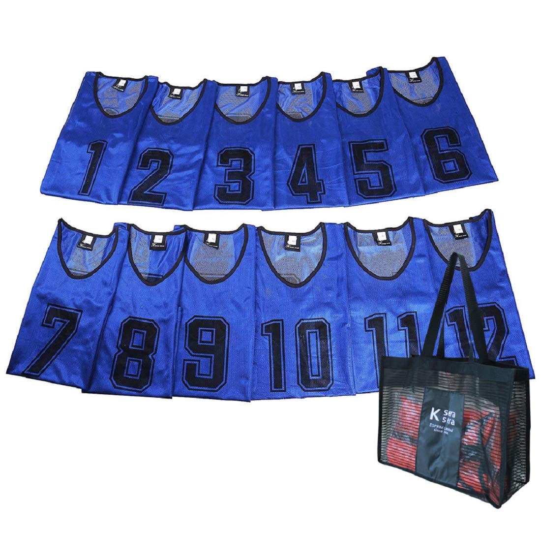 

[K sera sera] Bibs, 12-piece or 6-piece set, numbered bibs, with storage bag, 5 colors available, game vests for soccer, basketball, futsal (Navy, 12-