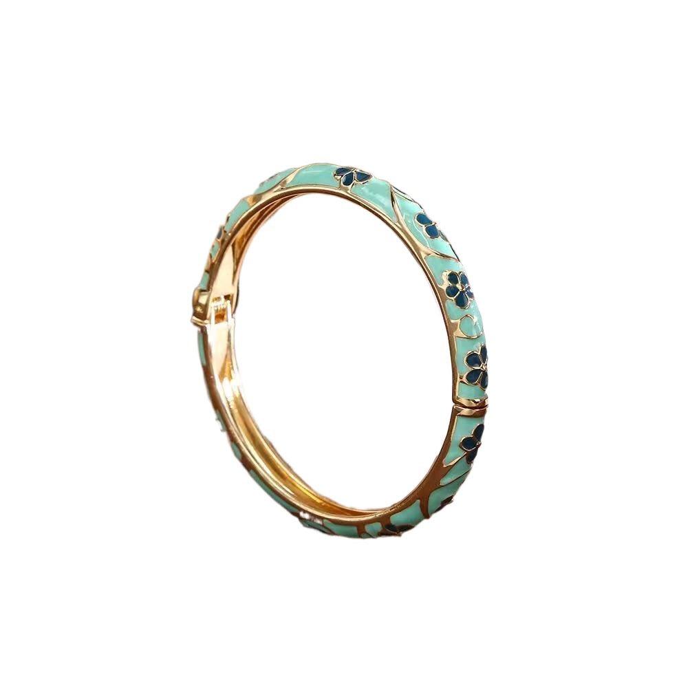 Chinese Vintage Cloisonne Bangle Traditional Women's Hand Bracelet Hollow Out Flower Bangle Girls