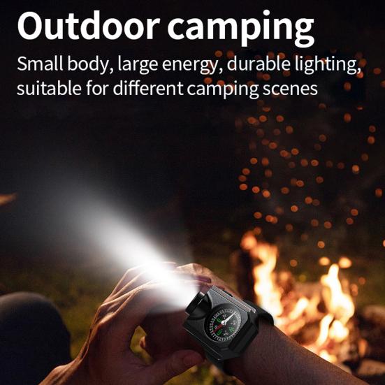 Camping Wrist Light with Compass Adjustable Strap Design Super Bright Waterproof Multiple Lighting Modes LED Flashlight Emergency Light