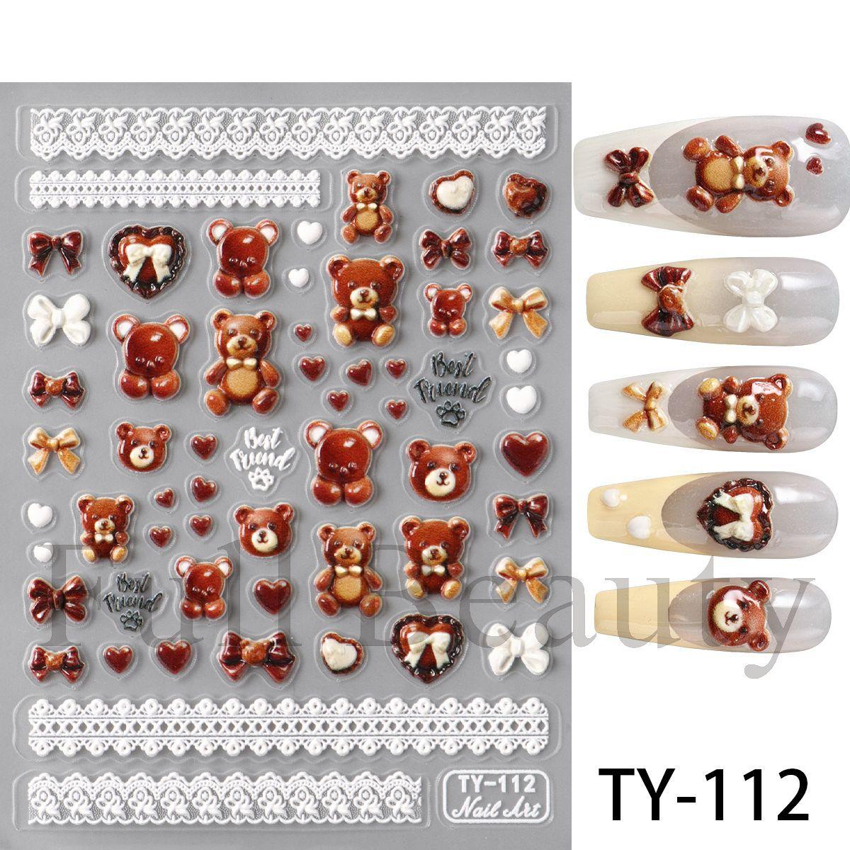 New Nail Art Embossed Sticker Cartoon Cute Bear Lace Nail Art Sticker no specifications