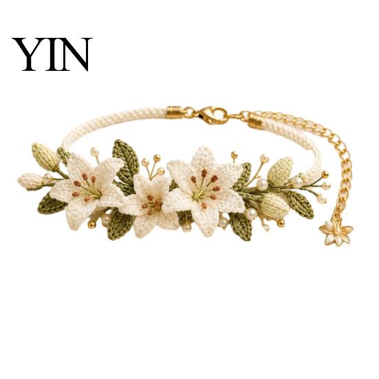 Forest Style Jewelry Crafting DIY Crochet Bracelet Kit, Flower Craft Set with Beads, Creative Hobbies for Relaxation Floral Making Kit Beginners,