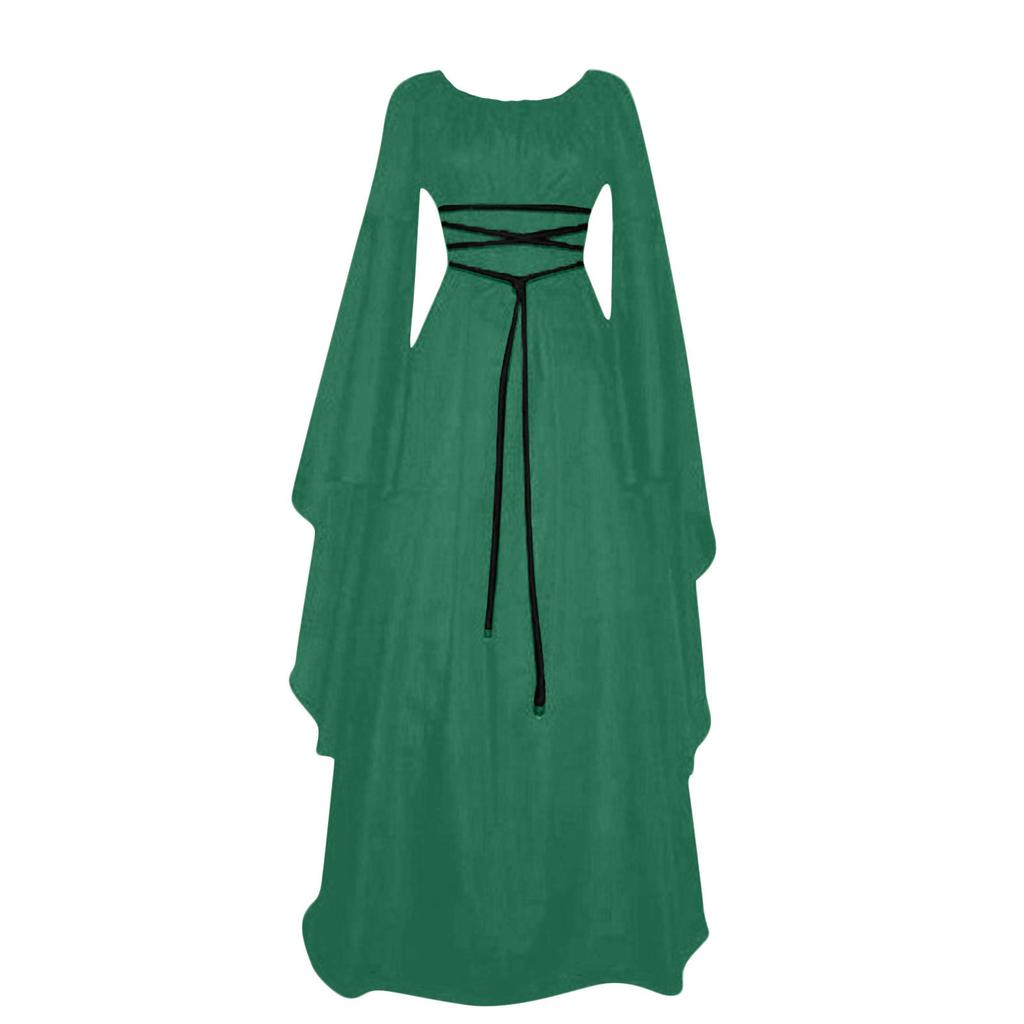 Dámský halloweenský kostým s dlouhým rukávem, kulatým výstřihem, šněrováním v pase, nepravidelné šaty, středověké retro elegantní večerní šaty