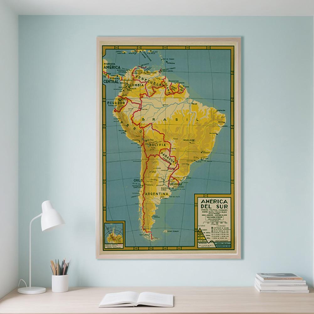 Spanish Map Background South America Map-Political Distribution,Wall Decor,Geographical,Tourism/education Tools