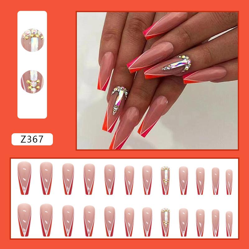 Drill Wearing Nail 24 Pack Combination Nail Art Finished Product Wearing Nail Sticker Three-Dimensional Relief Nail Art