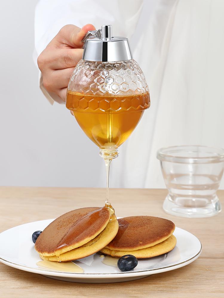 Innowacyjny Hermetyczny Szklany Dozownik Miodu i Syropu z Lejkiem i Podstawką