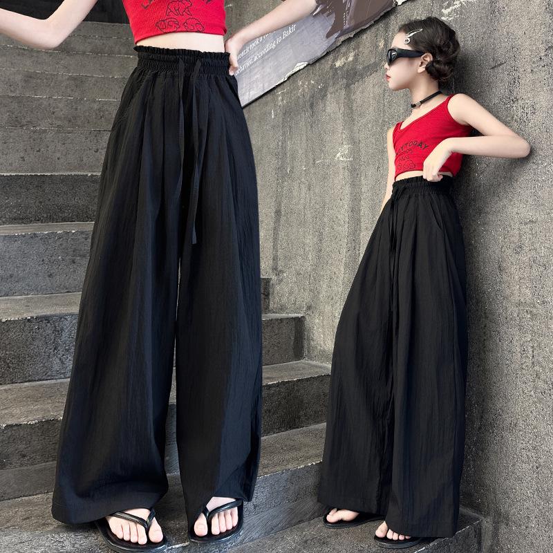 

Летние женские брюки с высокой посадкой, широкими штанинами, свободного кроя, в стиле кэжуал, 2025 160 cm чёрный