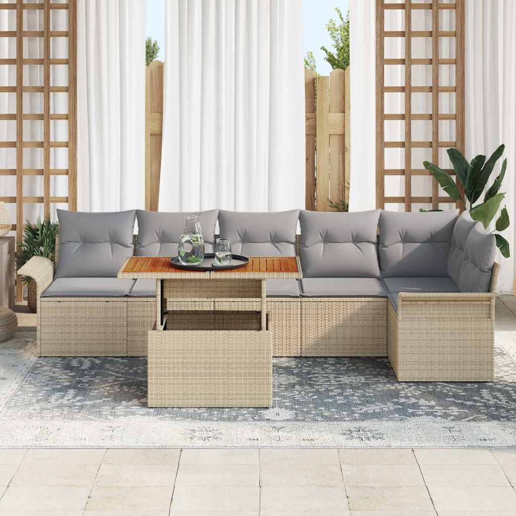 Garden Sofa Set with Cushions 7 Pcs Beige and Light Grey Poly Rattan