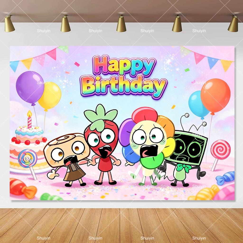 Cartoon DAndy World Backdrop Kids Birthday Decorations Party Supplies Baby Shower Banner Photo Shoot Props Boy Girls Favor Gifts